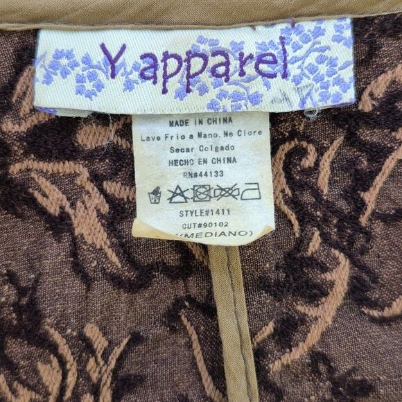 Vintage 90s Y APPAREL Women's Jacket Self Belt Standup Ruffle Collar Brown Small - Picture 5 of 15